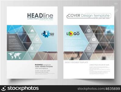 Business templates for brochure, magazine, flyer, booklet or annual report. Cover design template, easy editable blank, abstract flat layout in A4 size. Abstract business background, blurred image, urban landscape, modern stylish vector.
