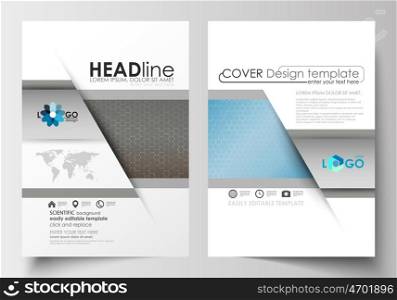 Business templates for brochure, magazine, flyer, booklet or annual report. Cover design template, easy editable blank, abstract flat layout in A4 size. Scientific medical research, chemistry pattern, hexagonal design molecule structure, science vector background.