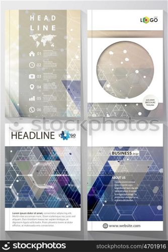 Business templates for brochure, magazine, flyer, booklet or annual report. Cover design template, easy editable vector, abstract flat layout in A4 size. Chemistry pattern, hexagonal molecule structure. Medicine, science, technology concept.