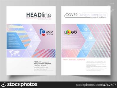 Business templates for brochure, magazine, flyer, booklet or annual report. Cover design template, easy editable vector, abstract flat layout in A4 size. Sweet pink and blue decoration, pretty romantic design, cute candy background.