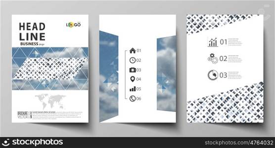 Business templates for brochure, magazine, flyer, booklet or annual report. Cover design template, easy editable vector, abstract flat layout in A4 size. Blue color pattern with rhombuses, abstract design geometrical vector background. Simple modern stylish texture.