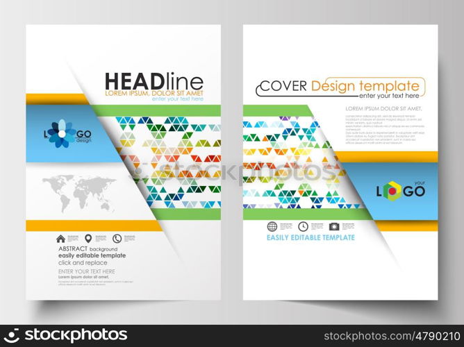 Business templates for brochure, magazine, flyer, booklet or annual report. Cover design template, easy editable blank, abstract flat layout in A4 size. Abstract triangles, triangular background, modern colorful polygonal vector.