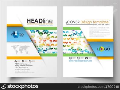 Business templates for brochure, magazine, flyer, booklet or annual report. Cover design template, easy editable blank, abstract flat layout in A4 size. Abstract triangles, triangular background, modern colorful polygonal vector.