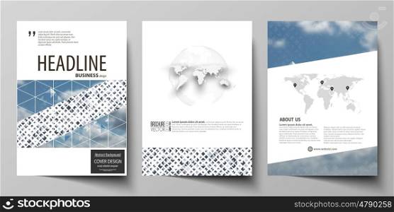 Business templates for brochure, magazine, flyer, booklet or annual report. Cover design template, easy editable vector, abstract flat layout in A4 size. Blue color pattern with rhombuses, abstract design geometrical vector background. Simple modern stylish texture.