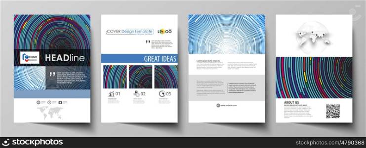 Business templates for brochure, magazine, flyer, booklet or annual report. Cover design template, easy editable vector, abstract flat layout in A4 size. Blue color background in minimalist style made from colorful circles.