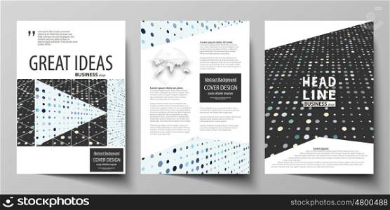 Business templates for brochure, magazine, flyer, booklet or annual report. Cover design template, easy editable vector, abstract flat layout in A4 size. Abstract soft color dots with illusion of depth and perspective, dotted technology background. Multicolored particles, modern pattern, elegant texture, vector design.