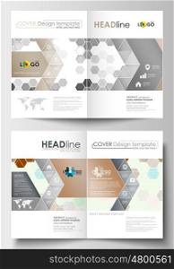 Business templates for brochure, magazine, flyer, booklet or annual report. Cover design template, easy editable blank, abstract flat layout in A4 size. Abstract gray color business background, modern stylish hexagonal vector texture.