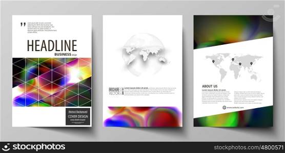 Business templates for brochure, magazine, flyer, booklet or annual report. Cover design template, easy editable vector, abstract flat layout in A4 size. Colorful design background with abstract shapes, bright cell backdrop.