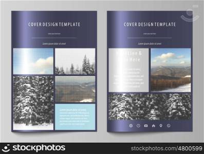 Business templates for brochure, magazine, flyer, booklet or annual report. Cover design template, easy editable vector, abstract flat layout in A4 size. Abstract landscape of nature. Dark color pattern in vintage style, mosaic texture.