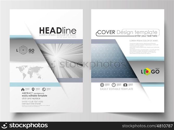 Business templates for brochure, magazine, flyer, booklet or annual report. Cover design template, easy editable blank, abstract flat layout in A4 size. Abstract blue or gray business pattern with lines, modern stylish vector texture.