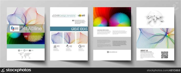 Business templates for brochure, magazine, flyer, booklet or annual report. Cover design template, easy editable vector, abstract flat layout in A4 size. Colorful design with overlapping geometric shapes and waves forming abstract beautiful background.