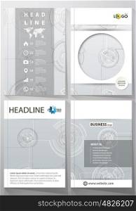 Business templates for brochure, magazine, flyer, booklet or annual report. Cover template, layout in A4 size. High tech design, connecting system. Science and technology concept. Futuristic abstract vector background.