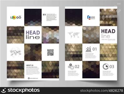 Business templates for brochure, magazine, flyer, booklet or annual report. Cover design template, easy editable vector, abstract flat layout in A4 size. Abstract backgrounds. Geometrical patterns. Triangular and hexagonal style.
