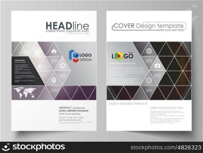 Business templates for brochure, magazine, flyer, booklet or annual report. Cover design template, easy editable vector, abstract flat layout in A4 size. Dark color triangles and colorful circles. Abstract polygonal style modern background.
