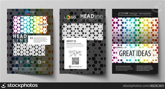 Business templates for brochure, magazine, flyer, booklet or annual report. Cover design template, easy editable vector, abstract flat layout in A4 size. Chemistry pattern, hexagonal design molecule structure, scientific, medical DNA research. Geometric colorful background.