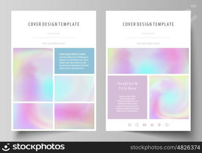 Business templates for brochure, magazine, flyer, booklet or annual report. Cover design template, easy editable vector, abstract flat layout in A4 size. Hologram, background in pastel colors with holographic effect. Blurred colorful pattern, futuristic surreal texture.