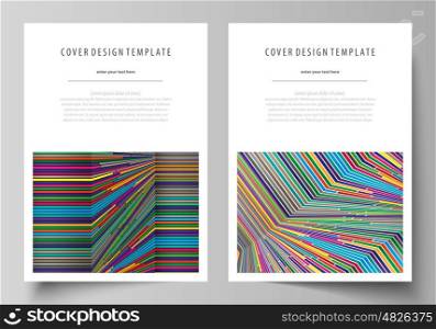 Business templates for brochure, magazine, flyer, booklet or annual report. Cover design template, easy editable vector, abstract flat layout in A4 size. Bright color lines, colorful style with geometric shapes forming beautiful minimalist background.
