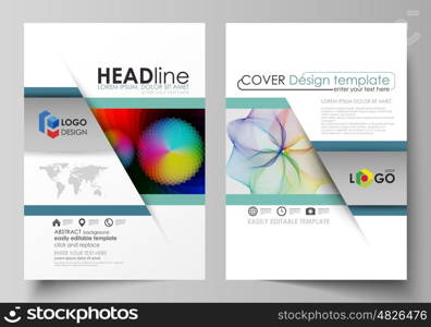 Business templates for brochure, magazine, flyer, booklet or annual report. Cover design template, easy editable vector, abstract flat layout in A4 size. Colorful design with overlapping geometric shapes and waves forming abstract beautiful background.
