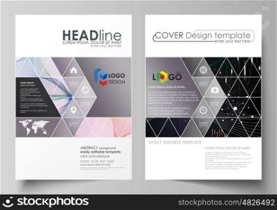 Business templates for brochure, magazine, flyer, booklet or annual report. Cover design template, easy editable vector, abstract flat layout in A4 size. Colorful abstract infographic background in minimalist style made from lines, symbols, charts, diagrams and other elements.