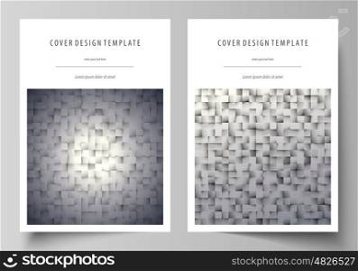 Business templates for brochure, magazine, flyer, booklet or annual report. Cover design template, easy editable vector, abstract flat layout in A4 size. Pattern made from squares, gray background in geometrical style. Simple texture.
