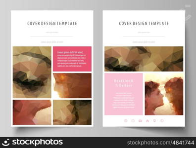 Business templates for brochure, magazine, flyer, booklet or annual report. Cover design template, easy editable vector, abstract flat layout in A4 size. Romantic couple kissing. Beautiful background. Geometrical pattern in triangular style.