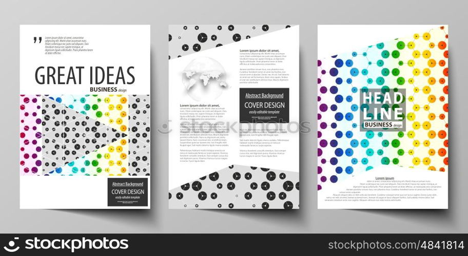 Business templates for brochure, magazine, flyer, booklet or annual report. Cover design template, easy editable vector, abstract flat layout in A4 size. Chemistry pattern, hexagonal design molecule structure, scientific, medical DNA research. Geometric colorful background.