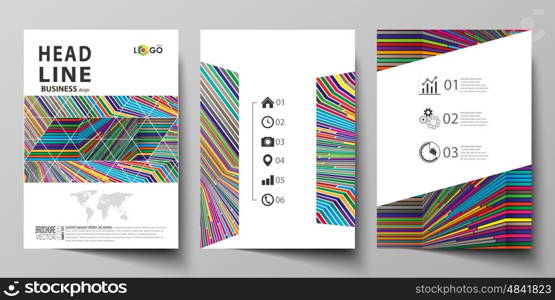 Business templates for brochure, magazine, flyer, booklet or annual report. Cover design template, easy editable vector, abstract flat layout in A4 size. Bright color lines, colorful style with geometric shapes forming beautiful minimalist background.