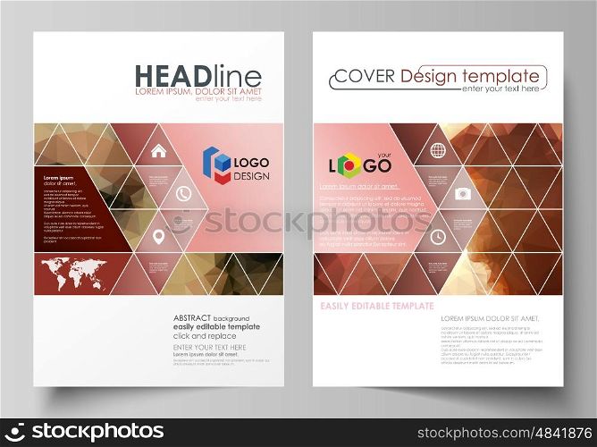 Business templates for brochure, magazine, flyer, booklet or annual report. Cover design template, easy editable vector, abstract flat layout in A4 size. Beautiful background. Geometrical colorful polygonal pattern in triangular style.