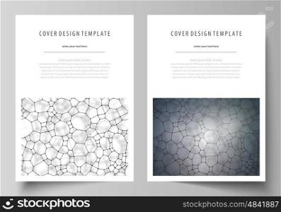 Business templates for brochure, magazine, flyer, booklet or annual report. Cover design template, easy editable vector, abstract flat layout in A4 size. Chemistry pattern, molecular texture, polygonal molecule structure, cell. Medicine, science, microbiology concept.