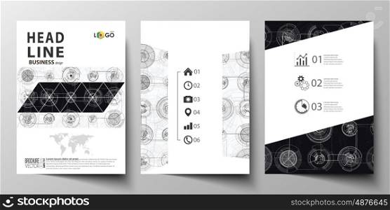 Business templates for brochure, magazine, flyer, booklet or annual report. Cover template, layout in A4 size. High tech design, connecting system. Science and technology concept. Futuristic abstract vector background.