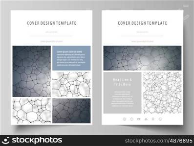 Business templates for brochure, magazine, flyer, booklet or annual report. Cover design template, easy editable vector, abstract flat layout in A4 size. Chemistry pattern, molecular texture, polygonal molecule structure, cell. Medicine, science, microbiology concept.