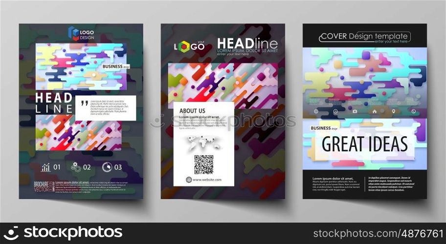 Business templates for brochure, magazine, flyer, booklet or annual report. Cover design template, easy editable vector, abstract flat layout in A4 size. Bright color lines and dots, colorful minimalist backdrop with geometric shapes forming beautiful minimalistic background.
