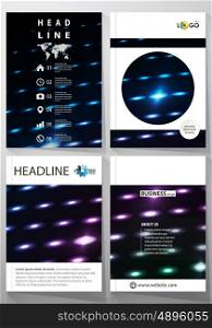 Business templates for brochure, magazine, flyer, booklet or annual report. Cover design template, easy editable vector, abstract flat layout in A4 size. Abstract colorful neon dots, dotted technology background. Glowing particles, led light pattern, futuristic texture, digital vector design.