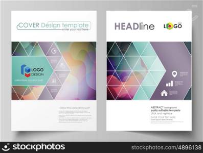 Business templates for brochure, magazine, flyer, booklet or annual report. Cover design template, easy editable vector, abstract flat layout in A4 size. Bright color pattern, colorful design with overlapping shapes forming abstract beautiful background.