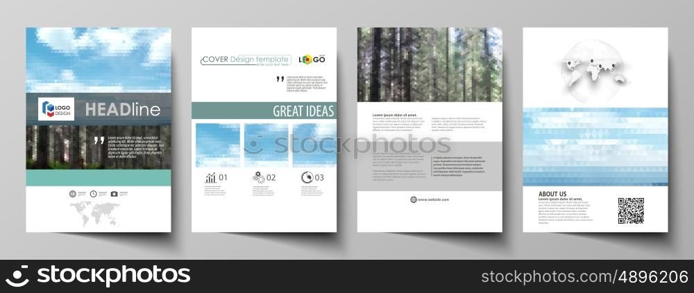 Business templates for brochure, magazine, flyer, booklet or annual report. Cover design template, easy editable vector, abstract flat layout in A4 size. Colorful background made of triangular or hexagonal texture for travel business, natural landscape in polygonal style.