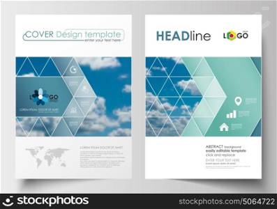 Business templates for brochure, magazine, flyer, booklet or annual report. Cover design template, easy editable blank, abstract blue flat layout in A4 size, vector illustration.. Business templates for brochure, magazine, flyer, booklet or annual report. Cover design template, easy editable blank, abstract blue flat layout in A4 size, vector illustration