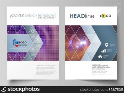Business templates for brochure, magazine, flyer, booklet or annual report. Cover template, editable vector, abstract layout in A4 size. Bright color colorful design, beautiful futuristic background.. Business templates for brochure, magazine, flyer, booklet or annual report. Cover design template, easy editable vector, abstract flat layout in A4 size. Bright color colorful design, beautiful futuristic background.