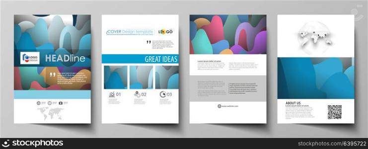 Business templates for brochure, magazine, flyer, booklet or annual report. Cover design template, flat vector layout in A4 size. Colorful pattern with overlapping shapes forming abstract background.. Business templates for brochure, magazine, flyer, booklet or annual report. Cover design template, easy editable vector, abstract flat layout in A4 size. Bright color pattern, colorful design with overlapping shapes forming abstract beautiful background.