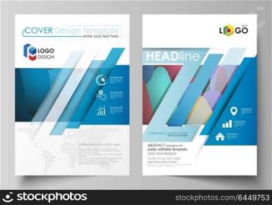 Business templates for brochure, magazine, flyer, booklet or annual report. Cover design template, flat vector layout in A4 size. Colorful pattern with overlapping shapes forming abstract background.. Business templates for brochure, magazine, flyer, booklet or annual report. Cover design template, easy editable vector, abstract flat layout in A4 size. Bright color pattern, colorful design with overlapping shapes forming abstract beautiful background.