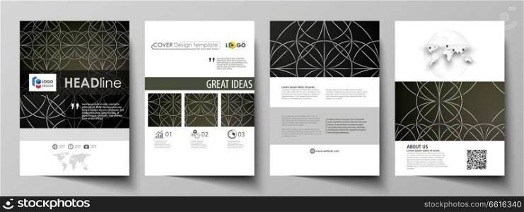 Business templates for brochure, magazine, flyer, booklet or annual report. Cover design template, easy editable vector, abstract flat layout in A4 size. Celtic pattern. Abstract ornament, geometric vintage texture, medieval classic ethnic style.. Business templates for brochure, magazine, flyer, booklet, report. Cover design template, vector layout in A4 size. Celtic pattern. Abstract ornament, geometric vintage texture, medieval ethnic style.