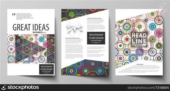Business templates for brochure, magazine, flyer, booklet or annual report. Cover design template, easy editable vector, abstract flat layout in A4 size. Bright color background in minimalist style made from colorful circles.. Business templates for brochure, magazine, flyer, booklet, report. Cover design template, abstract vector layout in A4 size. Bright color background in minimalist style made from colorful circles.