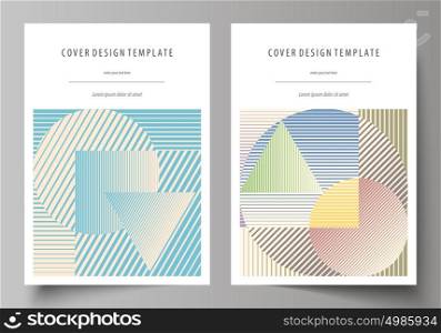 Business templates for brochure, magazine, flyer, booklet or report. Cover template, abstract vector layout in A4 size. Minimalistic design with lines, geometric shapes forming beautiful background.. Business templates for brochure, magazine, flyer, booklet or annual report. Cover design template, easy editable vector, abstract flat layout in A4 size. Minimalistic design with lines, geometric shapes forming beautiful background.