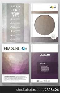 Business templates for brochure, magazine, flyer, booklet, report. Cover design template, vector layout in A4 size. Dark color triangles and colorful polygones. Abstract polygonal style background.. Business templates for brochure, magazine, flyer, booklet or annual report. Cover design template, easy editable vector, abstract flat layout in A4 size. Dark color triangles and colorful polygones. Abstract polygonal style background.