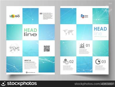 Business templates for brochure, magazine, flyer, booklet, report. Cover design template, vector layout in A4 size. Chemistry pattern, molecule structure, medical DNA research. Medicine concept.. Business templates for brochure, magazine, flyer, booklet or annual report. Cover design template, easy editable vector, abstract flat layout in A4 size. Chemistry pattern, connecting lines and dots, molecule structure, medical DNA research. Medicine concept.