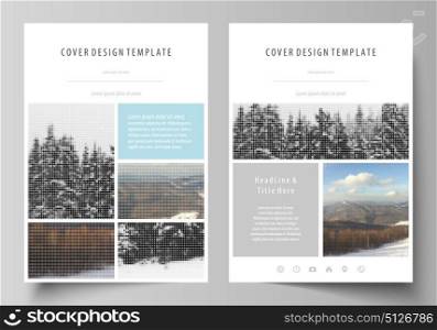 Business templates for brochure, magazine, flyer, booklet, report. Cover design template, vector layout in A4 size. Abstract landscape of nature. Dark color pattern in vintage style, mosaic texture.. Business templates for brochure, magazine, flyer, booklet or annual report. Cover design template, easy editable vector, abstract flat layout in A4 size. Abstract landscape of nature. Dark color pattern in vintage style, mosaic texture.