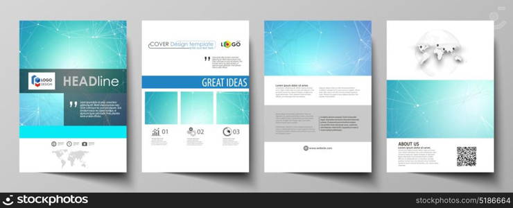 Business templates for brochure, magazine, flyer, booklet, report. Cover design template, vector layout in A4 size. Chemistry pattern, molecule structure, medical DNA research. Medicine concept.. Business templates for brochure, magazine, flyer, booklet or annual report. Cover design template, easy editable vector, abstract flat layout in A4 size. Chemistry pattern, connecting lines and dots, molecule structure, medical DNA research. Medicine concept.