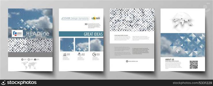 Business templates for brochure, magazine, flyer, booklet, report. Cover template, flat style layout in A4 size. Blue color pattern with rhombuses, abstract design geometrical vector background.. Business templates for brochure, magazine, flyer, booklet or annual report. Cover design template, easy editable vector, abstract flat layout in A4 size. Blue color pattern with rhombuses, abstract design geometrical vector background. Simple modern stylish texture.