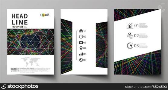 Business templates for brochure, magazine, flyer. Cover design template, easy editable vector, abstract flat layout in A4 size. Bright color lines, colorful beautiful background. Perfect decoration.. Business templates for brochure, magazine, flyer, booklet or annual report. Cover design template, easy editable vector, abstract flat layout in A4 size. Bright color lines, colorful beautiful background. Perfect decoration.