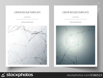 Business templates for brochure, magazine, flyer. Cover design template, vector layout in A4 size. Genetic and chemical compounds. DNA and neurons. Science technology concept. Geometric background.. Business templates for brochure, magazine, flyer, booklet or annual report. Cover design template, easy editable vector, abstract flat layout in A4 size. Genetic and chemical compounds. Atom, DNA and neurons. Medicine, chemistry, science or technology concept. Geometric background.