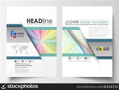 Business templates for brochure, magazine, flyer, report. Cover template, easy editable vector, flat layout in A4 size. Colorful background, abstract waves, lines. Bright color curves. Motion design.. Business templates for brochure, magazine, flyer, annual report. Cover template, easy editable vector, flat layout in A4 size. Colorful background with abstract waves, lines. Bright color curves. Motion design.